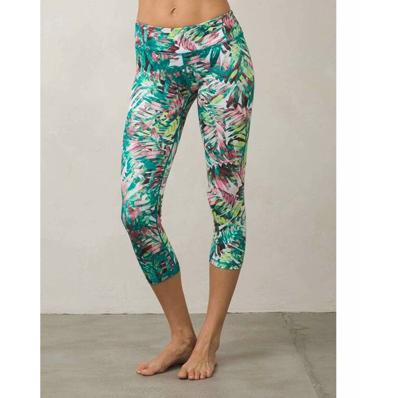 Prana Women's Size Xs Roxanne Tropical Green Palm Tree Print Cropped Leggings